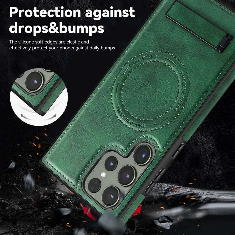 Leather Magnetic Case with Kickstand for Samsung Galaxy S24 Series