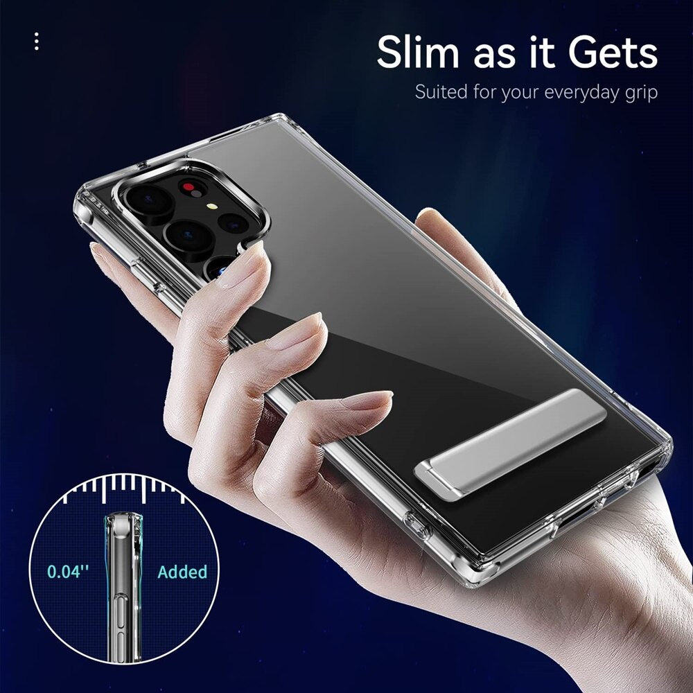 Transparent Slim Hard Case with Metal Kickstand for Samsung S23 Series - S Ultra Case